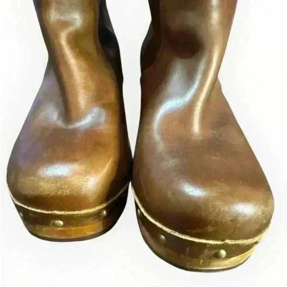 UGG Australia 1958 Brown Leather Fold Over Sheepskin Boots Womens - Picture 7 of 9